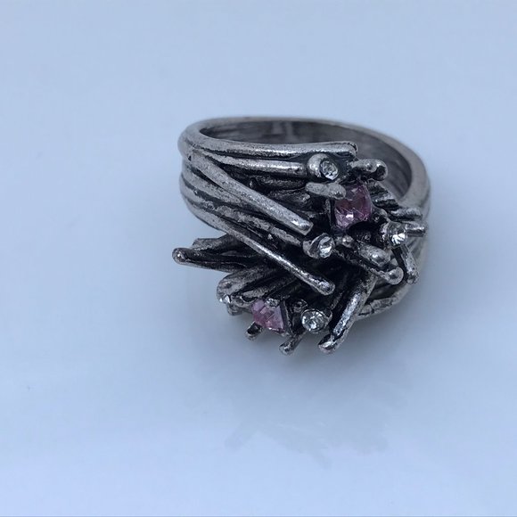 Women Ring Pink Gemstone Silver Tone Wedding Band - Picture 2 of 13